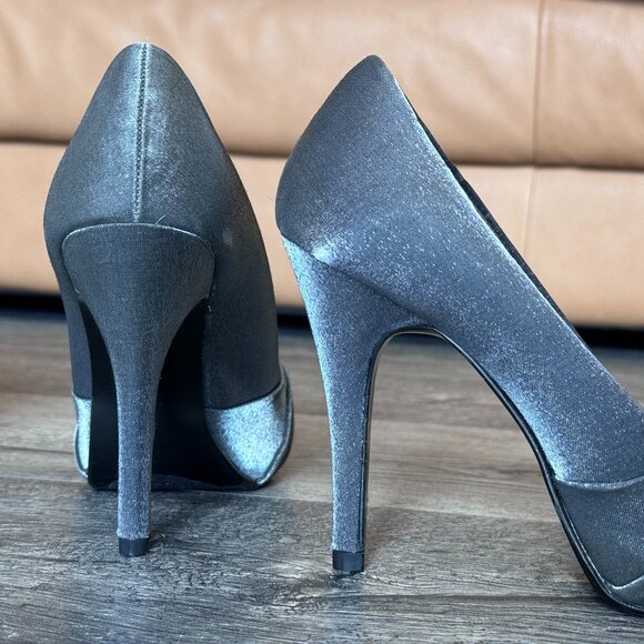 Lulu Townsend Daniell Pewter Shimmer Fabric Formal Dress Heels - Picture 5 of 13